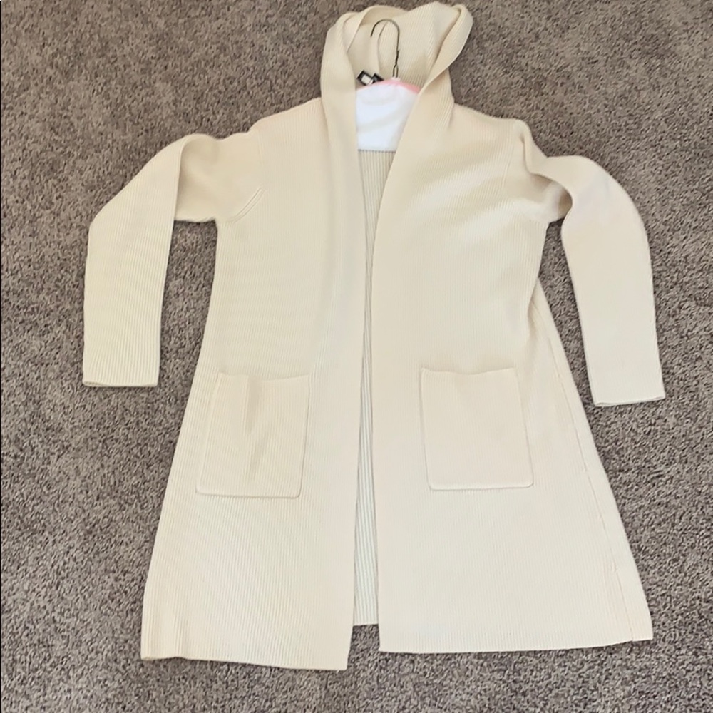 Eileen Fisher petite long cream merino cardigan